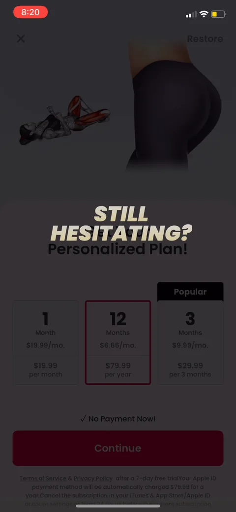 Justfit onboarding screen 64: Hit the X and you get 