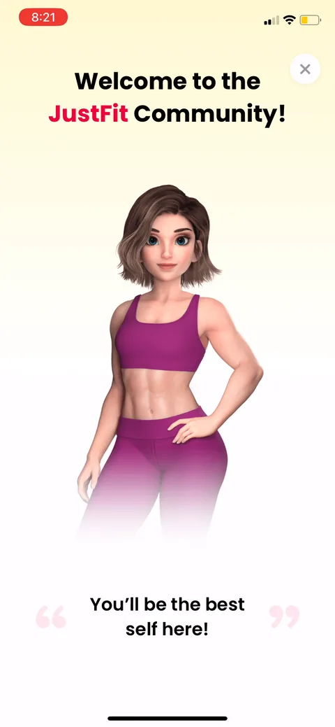 Justfit onboarding screen 85