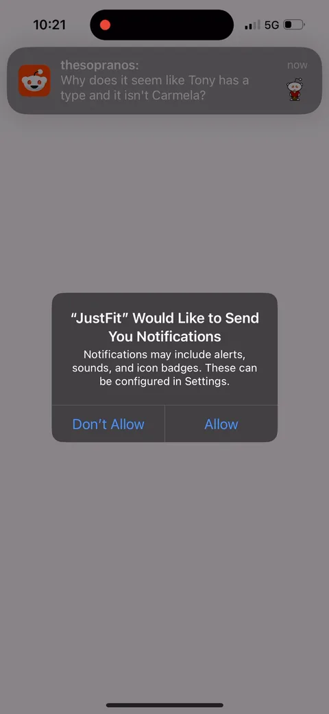 Justfit onboarding screen 1: Notification permission before onboarding even starts