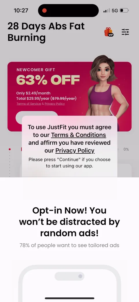Justfit onboarding screen 100