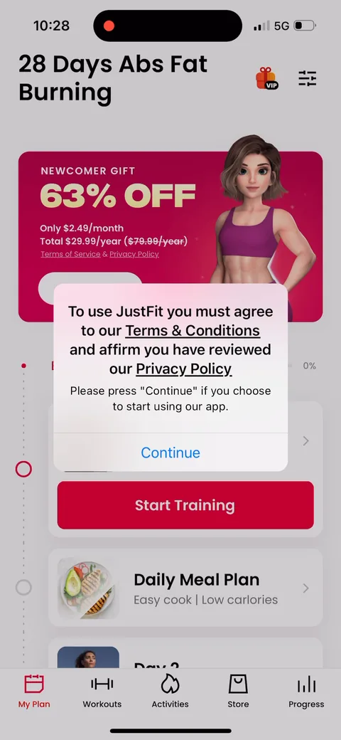 Justfit onboarding screen 101