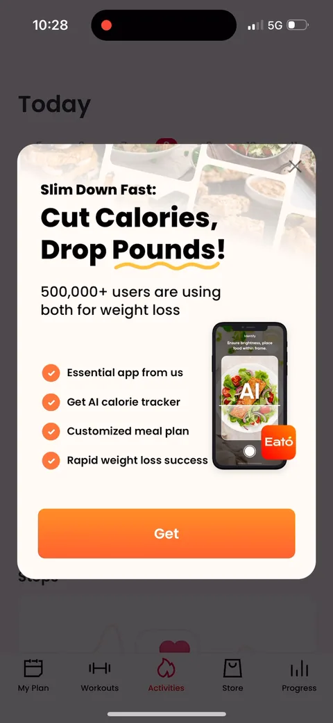 Justfit onboarding screen 116