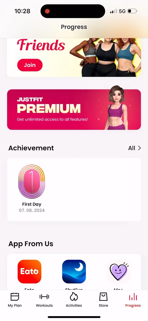 Justfit onboarding screen 121