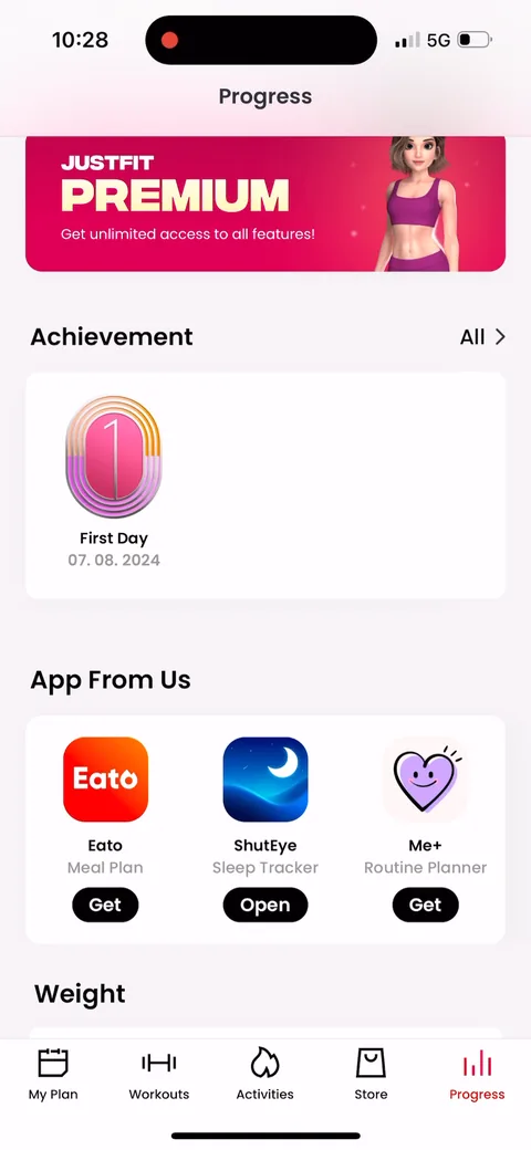 Justfit onboarding screen 122