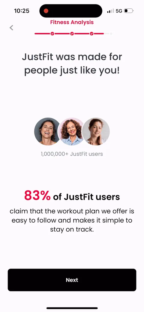 Justfit onboarding screen 56