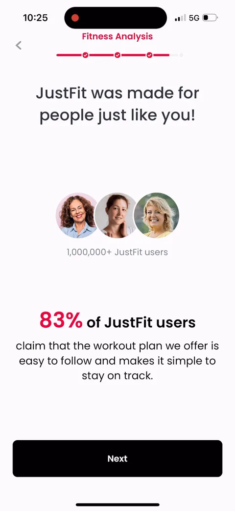 Justfit onboarding screen 57