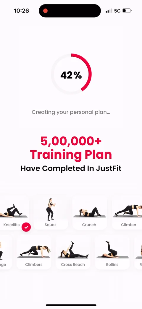 Justfit onboarding screen 70