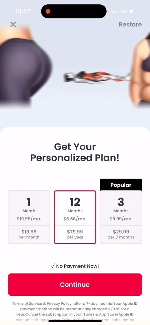 Justfit paywall with pricing, onboarding screen 78