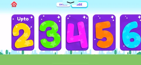 Kiddopia onboarding screen 34: Age filter from 'Upto 2' through 7+