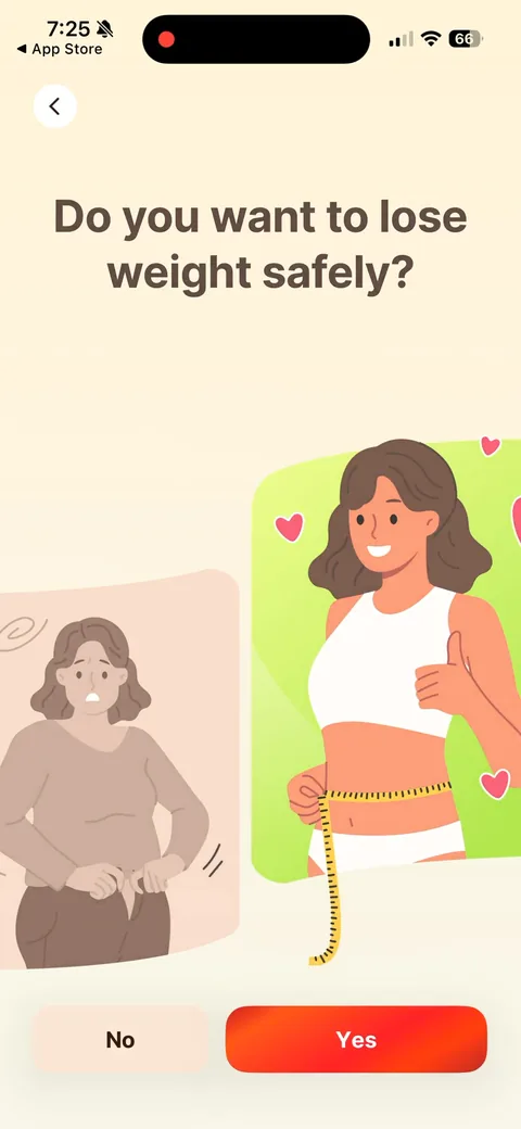 Kompanion onboarding screen 8: 'Do you want to lose weight safely?' There's only one real answer