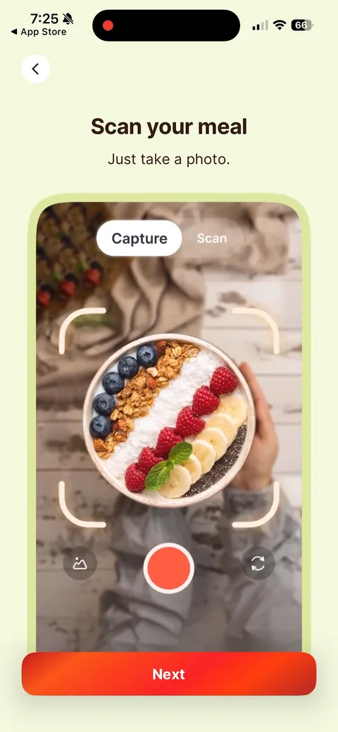 Kompanion onboarding screen 16: 'Scan your meal