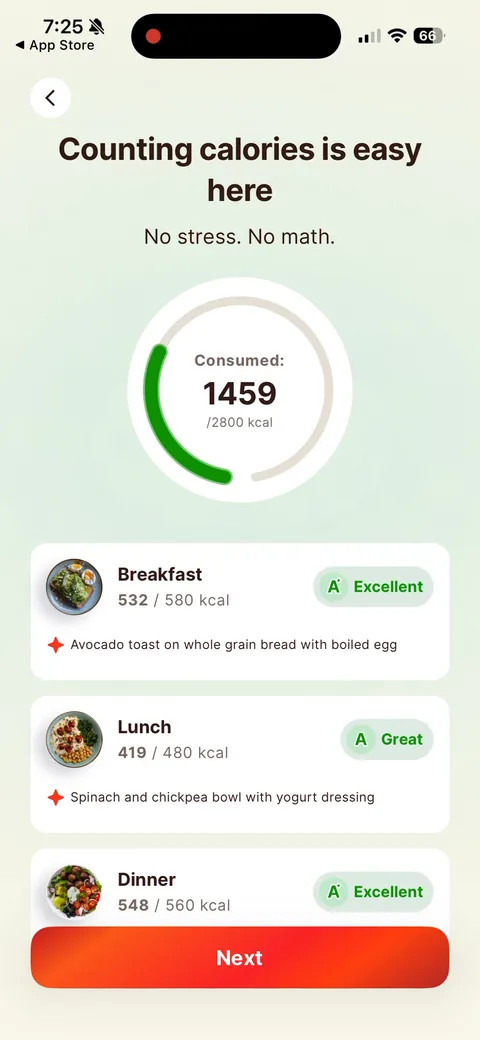 Kompanion onboarding screen 17: 'Counting calories is easy here