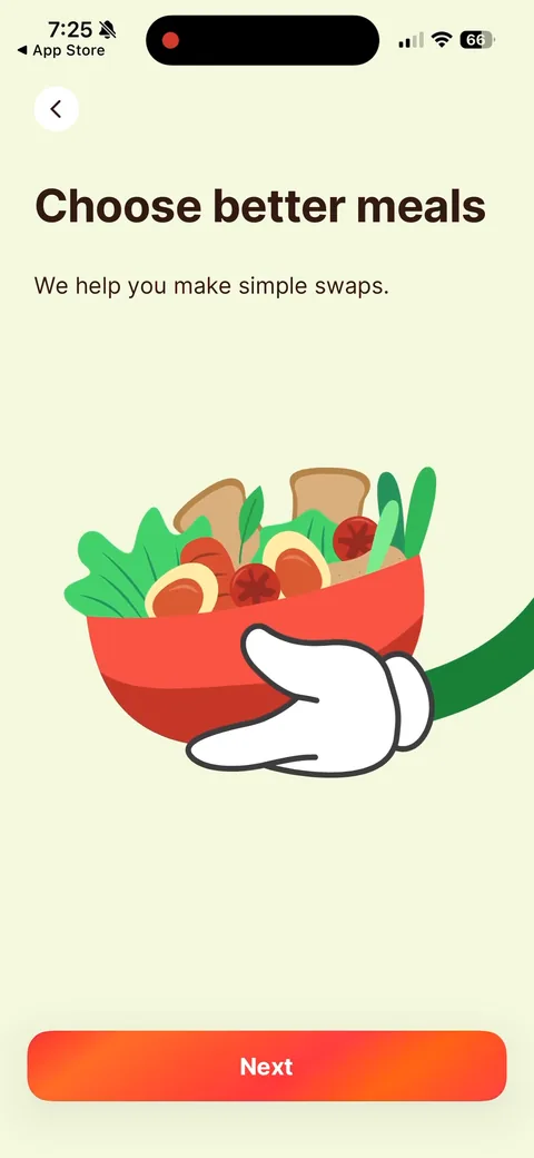Kompanion onboarding screen 19: 'Choose better meals