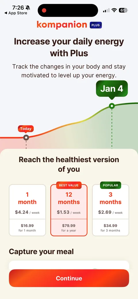 Kompanion paywall with pricing, onboarding screen 43