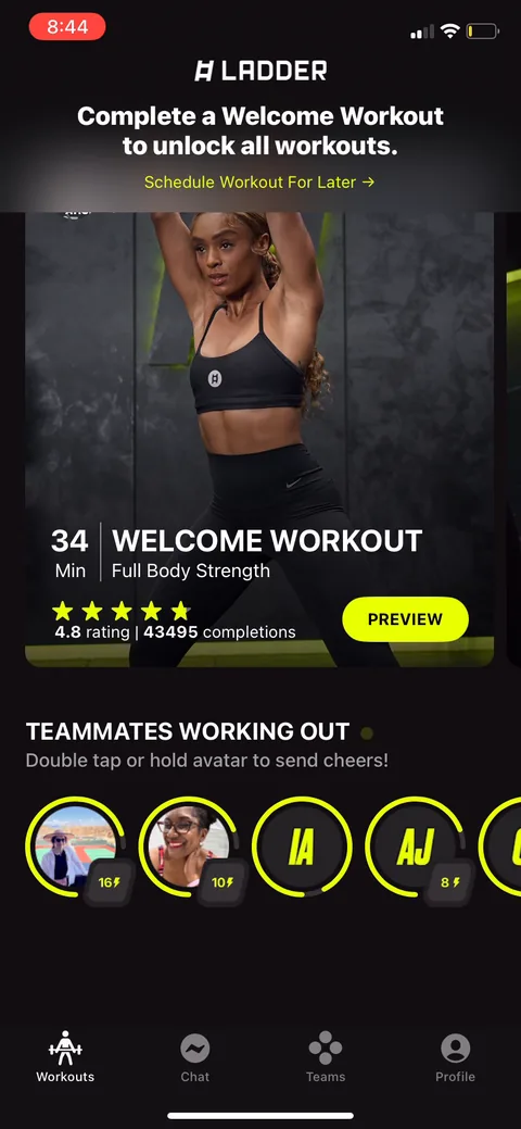 Ladders onboarding screen 51: You can't unlock the full plan until you finish the welcome workout