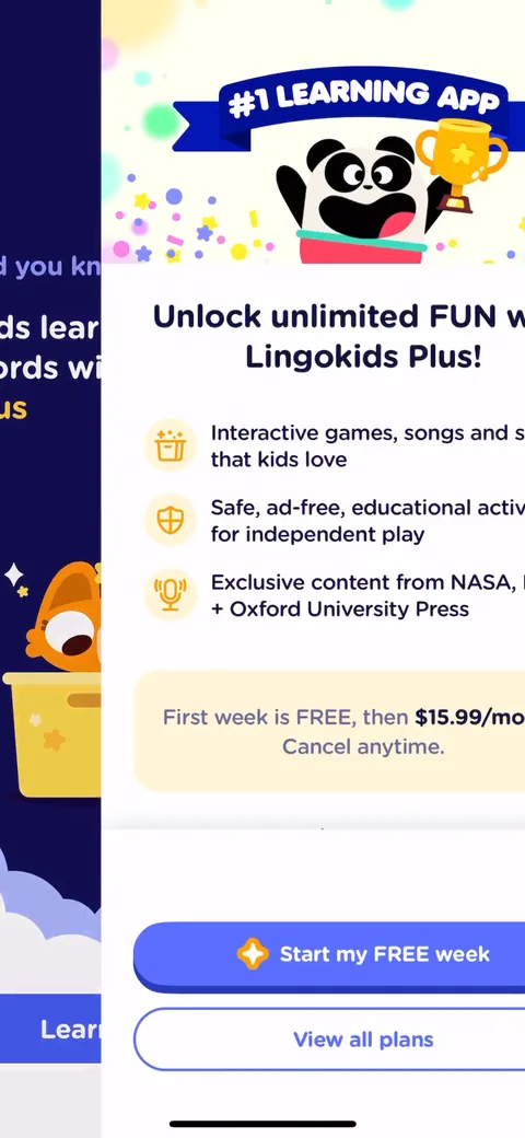 Lingokids onboarding screen 6: The first paywall fires before any personalization or a single game