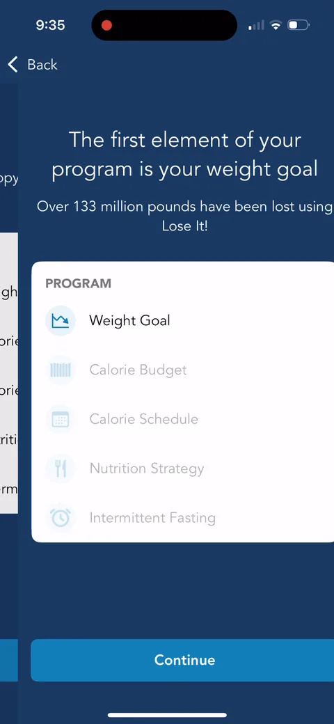 Lose It onboarding screen 4: 