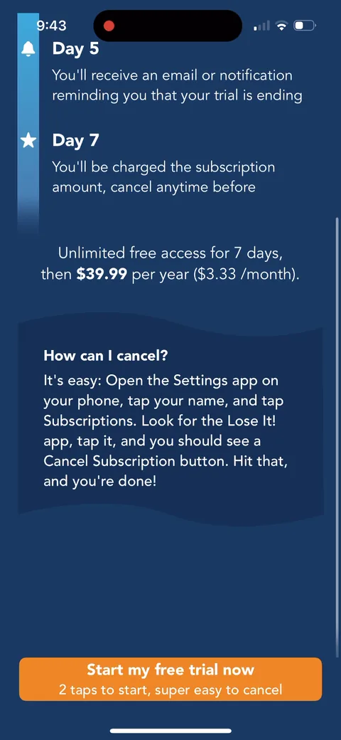 Lose It paywall with pricing, onboarding screen 103