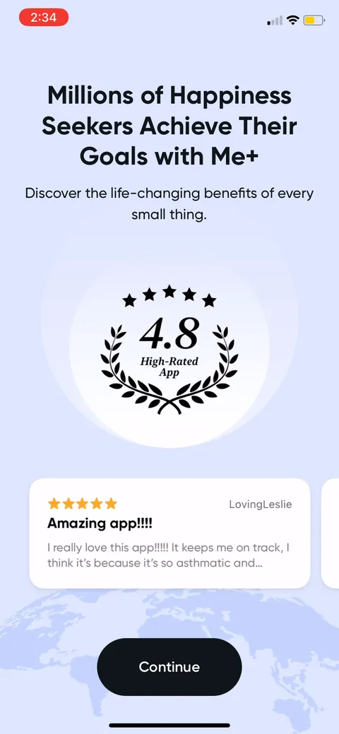 Me onboarding screen 4: A testimonial card (