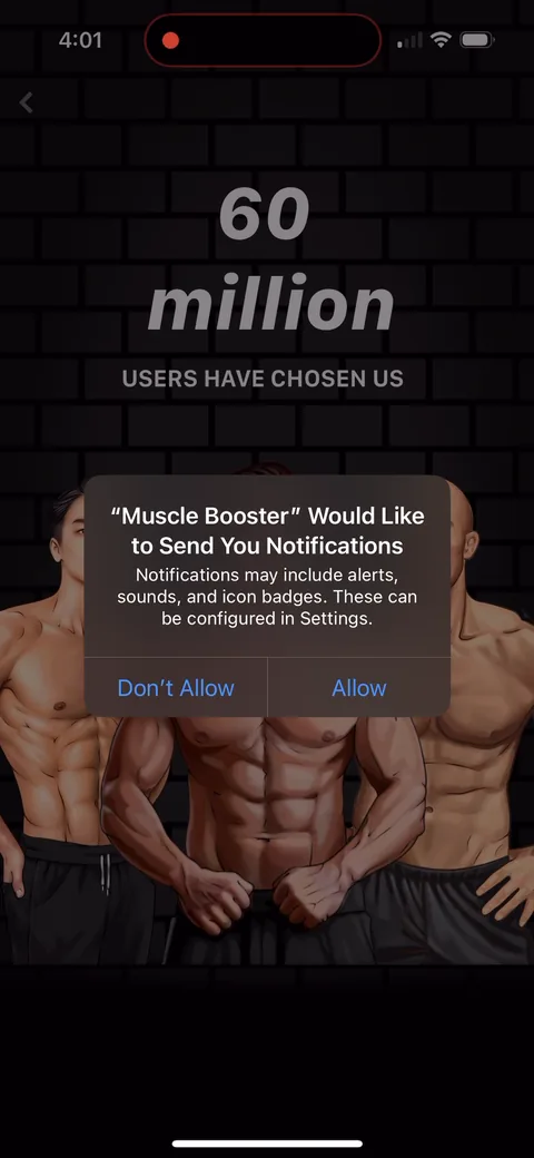 Muscle Booster onboarding screen 4: 
