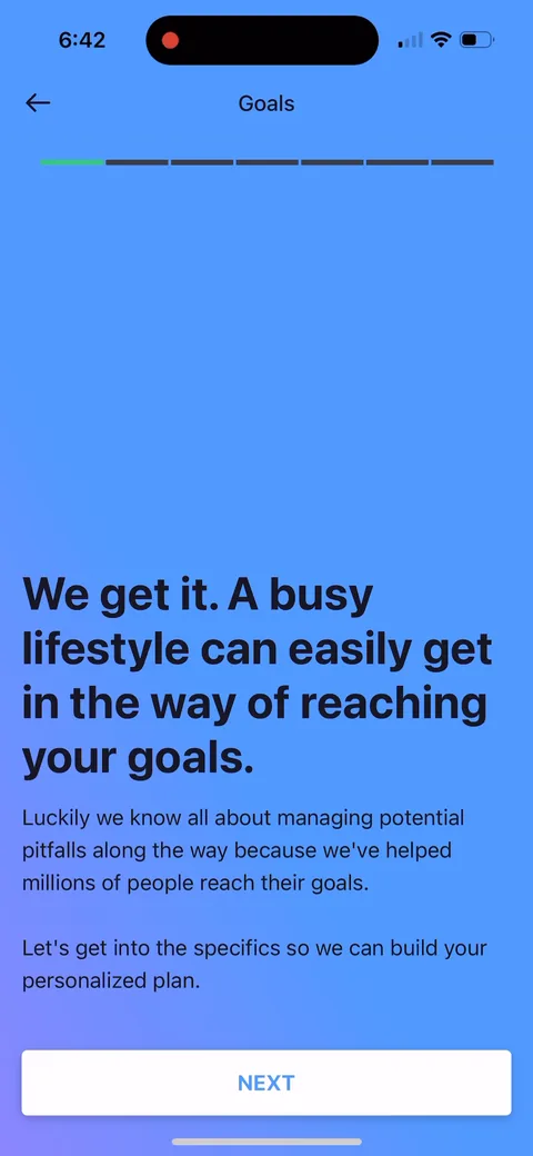 Myfitnesspal onboarding screen 14: 'We get it