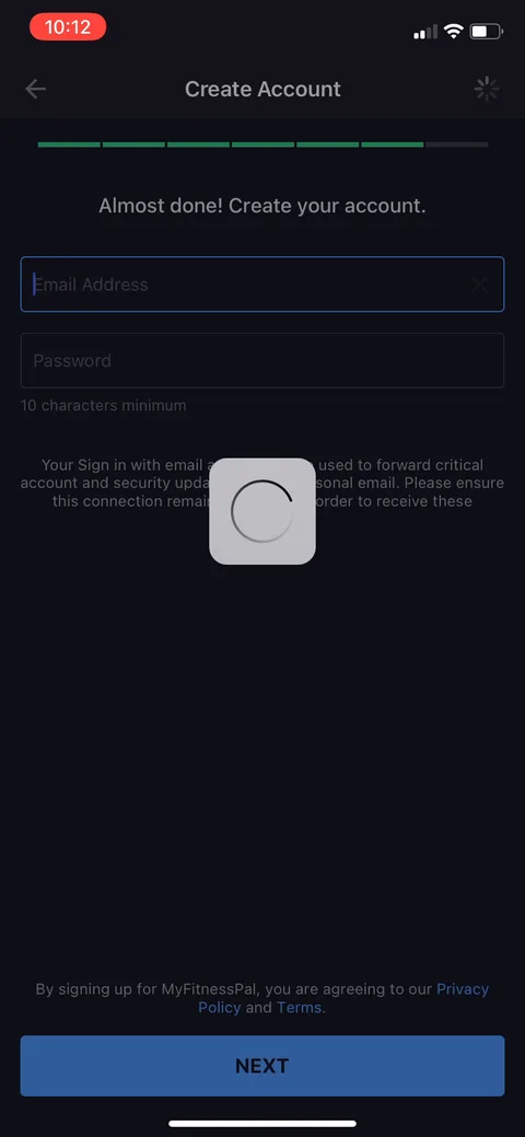 Myfitnesspal onboarding screen 15: Account creation lands here, after the goals quiz and personalization but before the calorie payoff