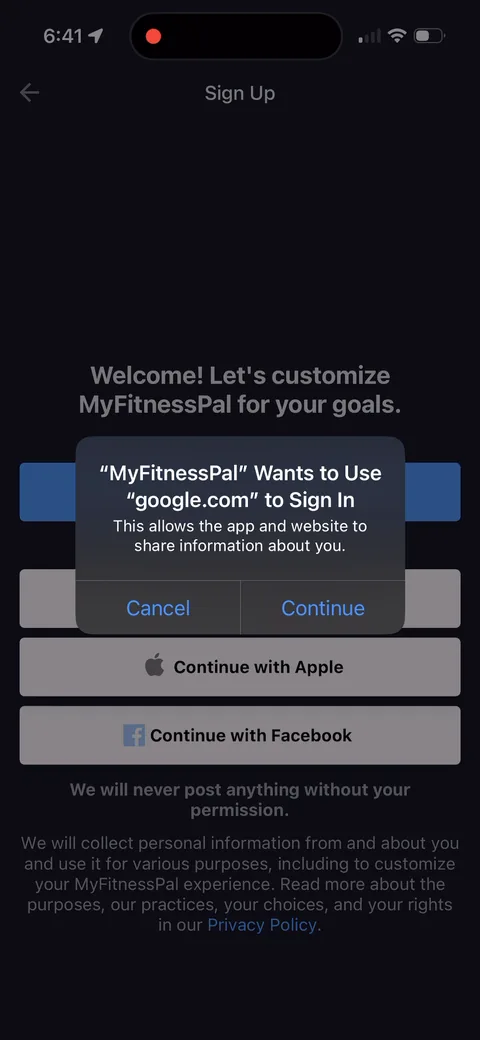 Myfitnesspal onboarding flow