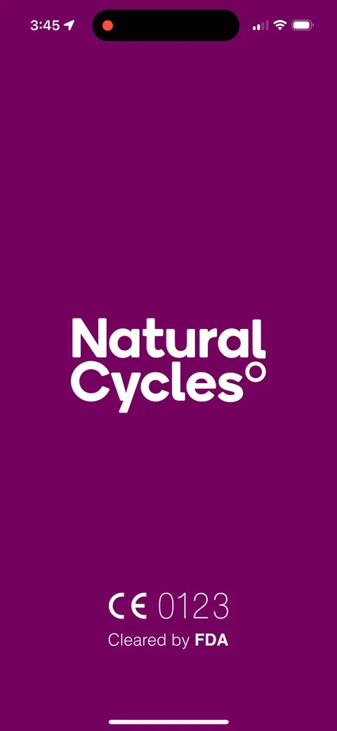 Natural Cycles onboarding screen 1: Splash leads with 'Cleared by FDA' and the CE mark before anything else