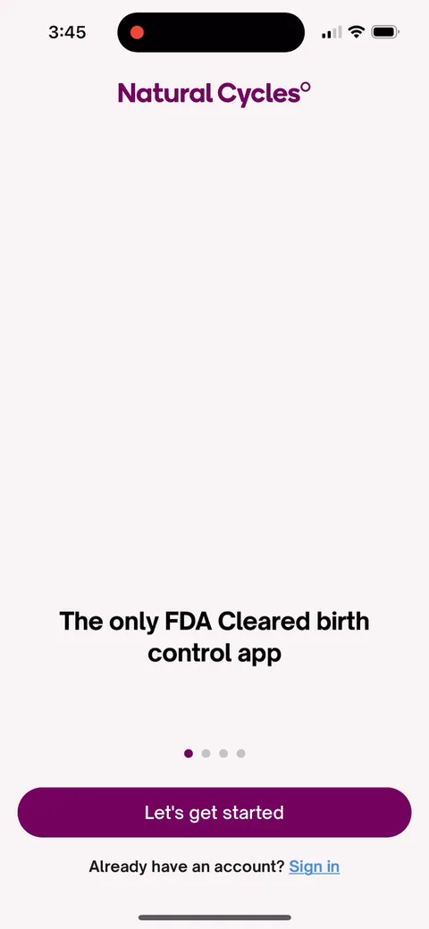 Natural Cycles onboarding screen 2: 'The only FDA Cleared birth control app.' One claim, one CTA