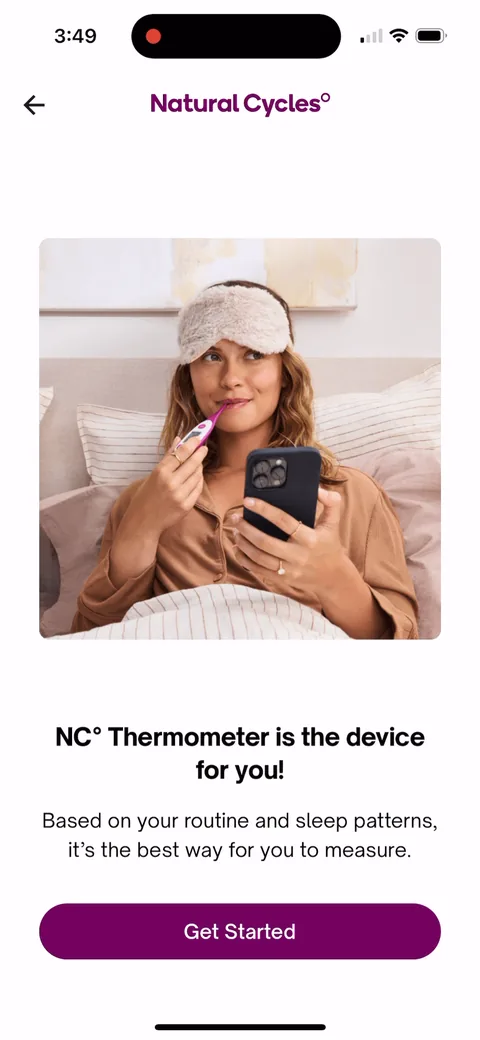 Natural Cycles onboarding screen 48: 'NC Thermometer is the device for you
