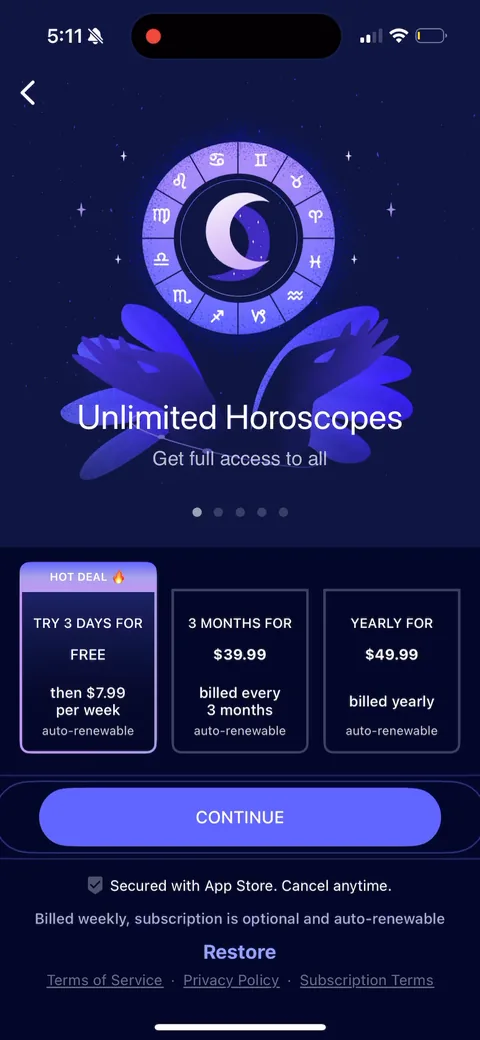 Nebula paywall with pricing, onboarding screen 107