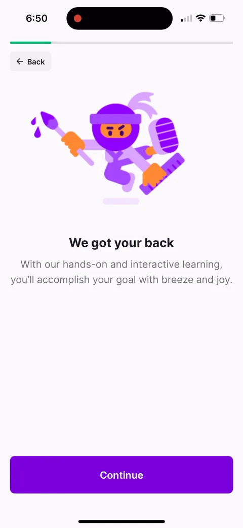 Nibble onboarding screen 10: An interstitial instead of another question
