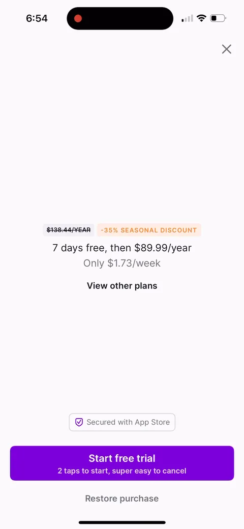 Nibble paywall with pricing, onboarding screen 41