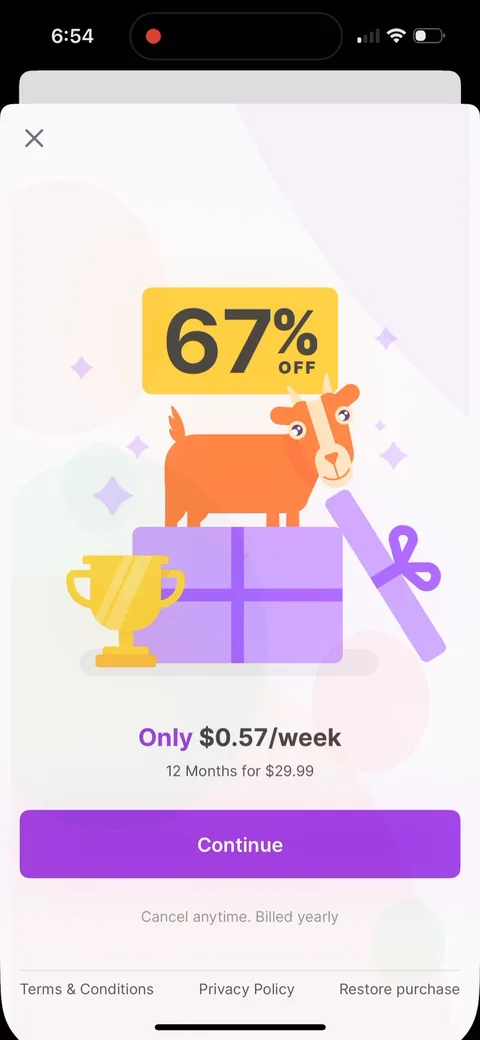 Nibble onboarding screen 47: 67% off