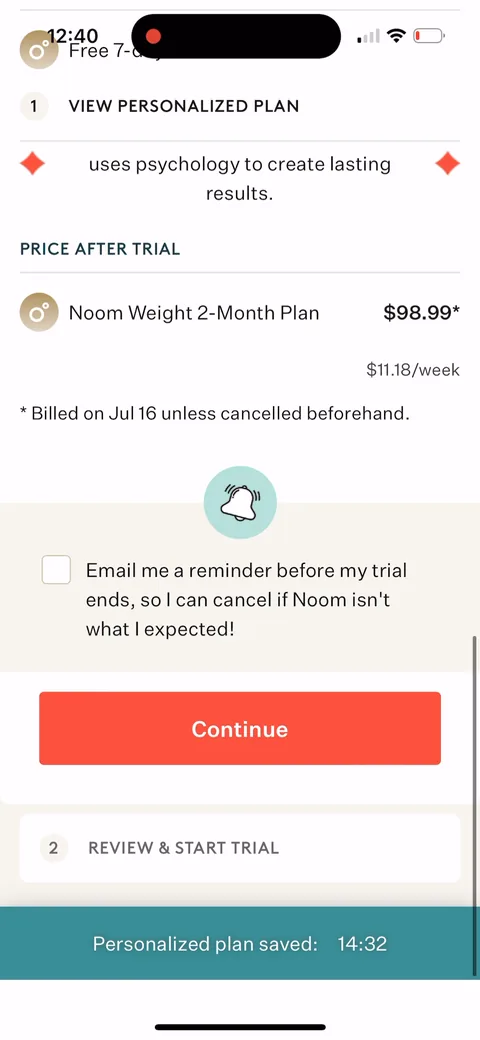 Noom onboarding screen 119