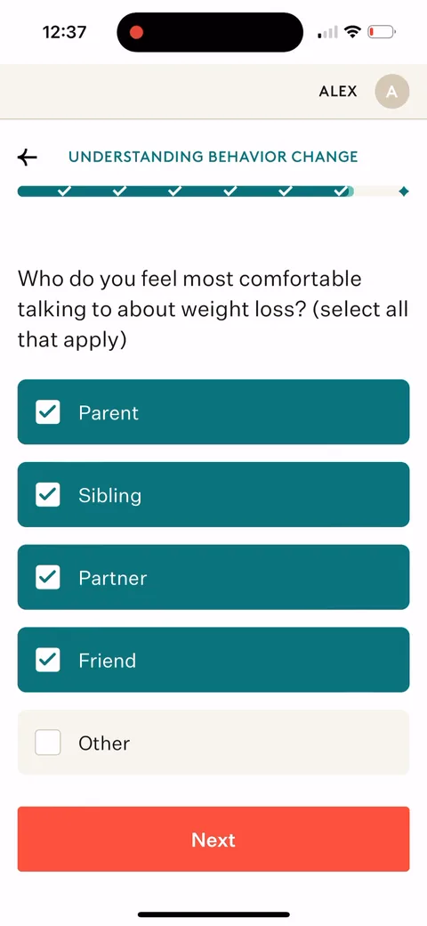 Noom onboarding screen 70