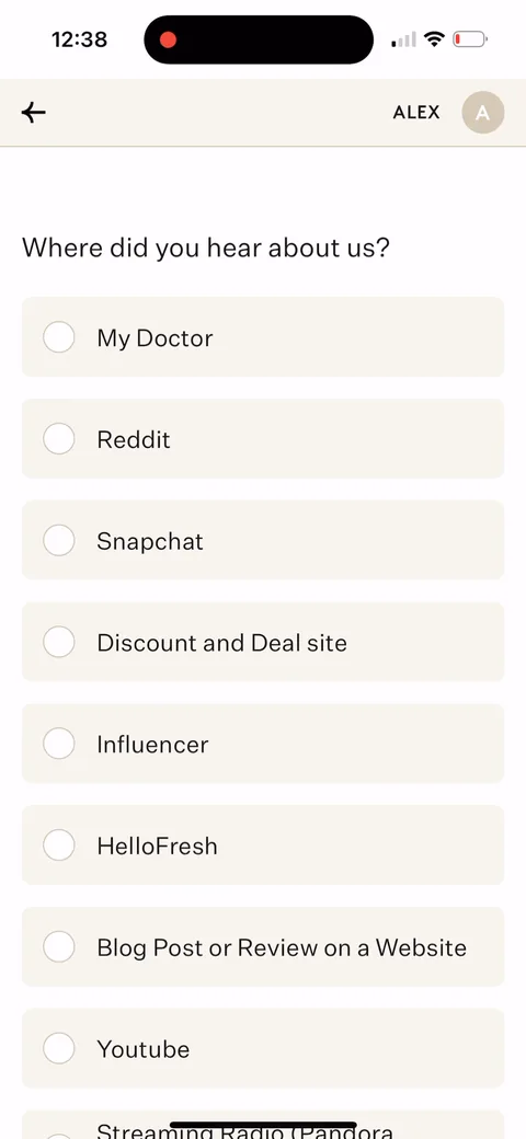 Noom onboarding screen 92: 'Where did you hear about us' attribution question