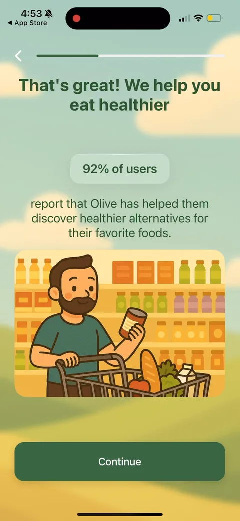 Olive onboarding screen 6: 