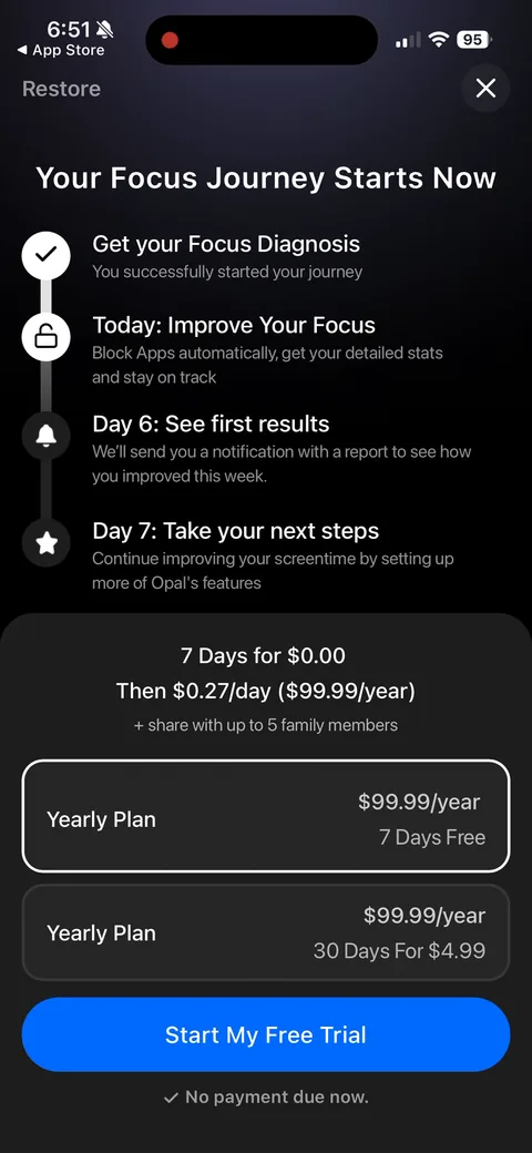 Opal paywall with pricing, onboarding screen 66