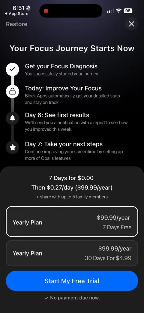 Opal paywall with pricing, onboarding screen 91