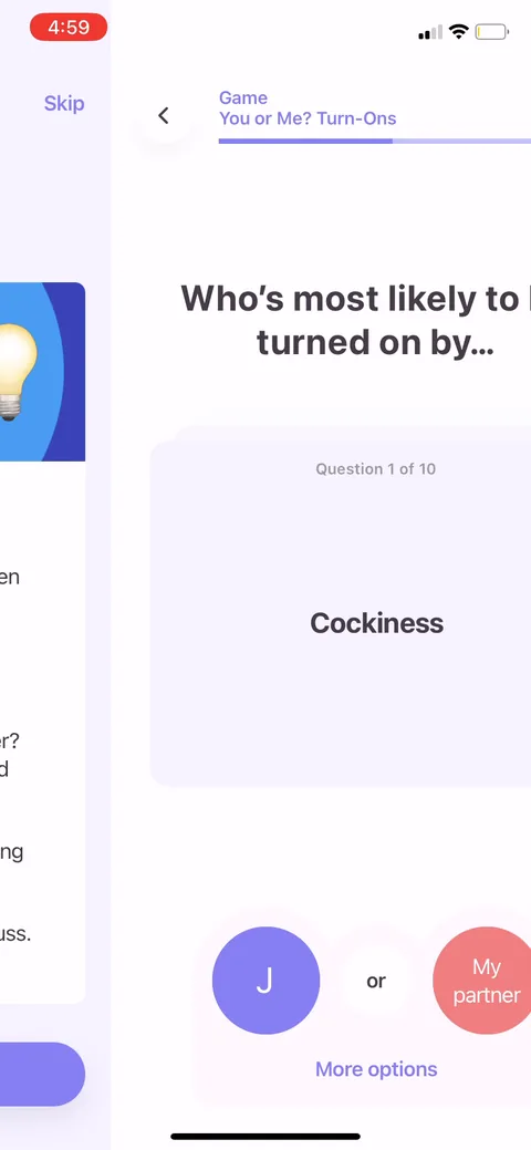 Paired onboarding screen 16: First game question is about turn-ons