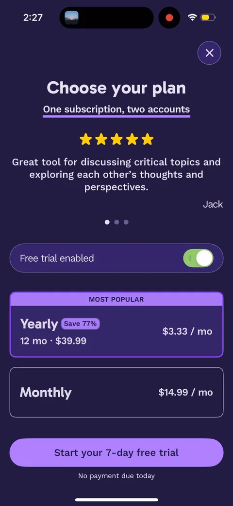 Paired paywall with pricing, onboarding screen 66