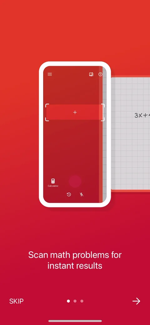 Photomath onboarding screen 2: Two value prop screens and a skip link, and that's the entire pre-product onboarding
