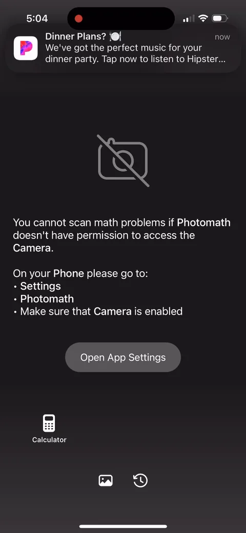 Photomath onboarding screen 5: This is the deny branch, and it's a dead end