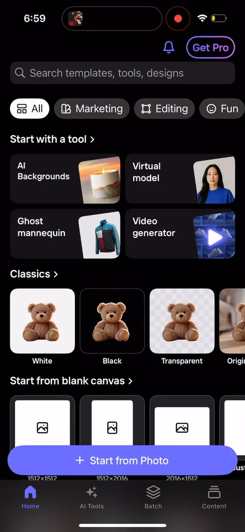 Photoroom onboarding screen 9: This tool gallery is the actual onboarding