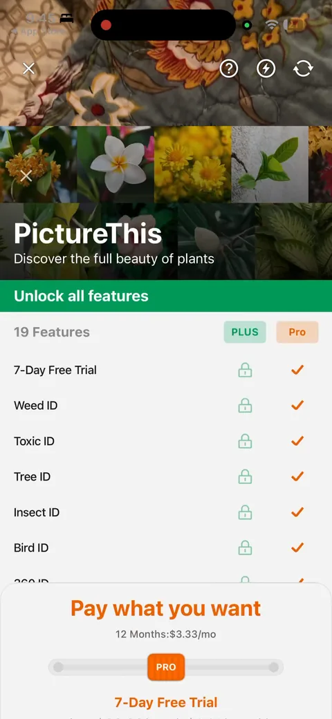 Picturethis onboarding screen 43: The 'pay what you want' paywall