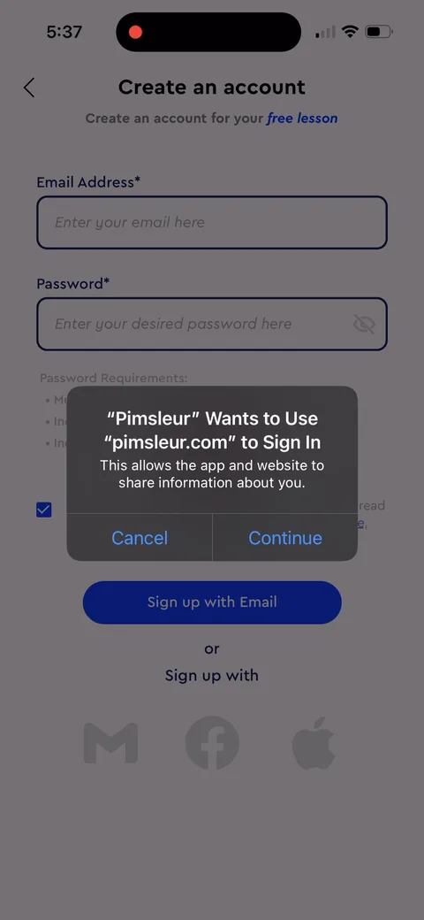 Pimsleur onboarding screen 4: Here's the catch