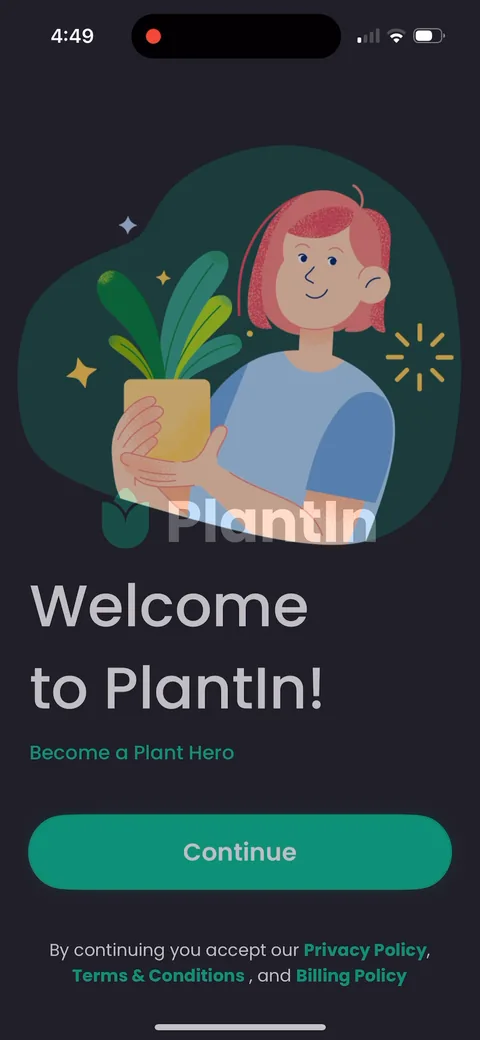 Plantin onboarding screen 2: 'Welcome to PlantIn