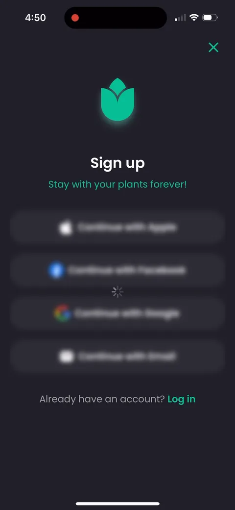 Plantin onboarding screen 13: Signup before any use, four auth options