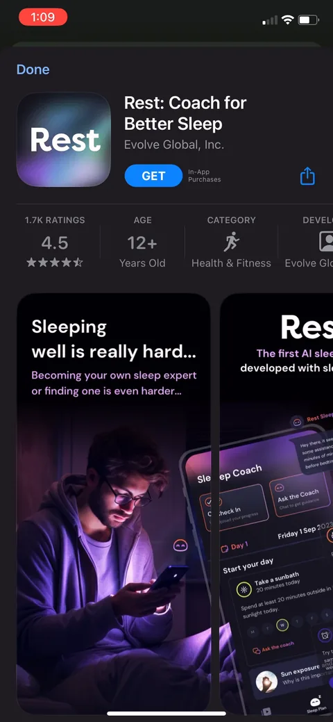 Podcast App onboarding screen 20: They route you all the way out to the App Store page for 'Rest: Coach for Better Sleep,' a sibling app from…